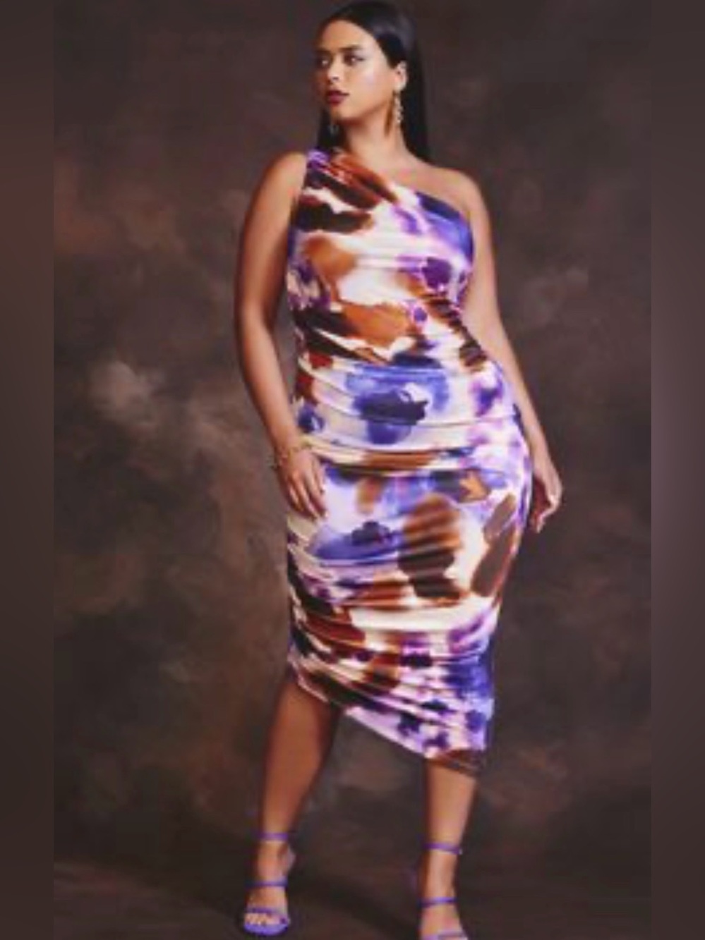 Eloquii One Shoulder Ruched Multi Color Dress